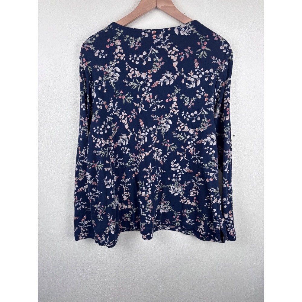 J.Jill Pima Cotton Tee XL Navy Floral Long Sleeve Crew Neck Botanical Casual - Picture 5 of 5